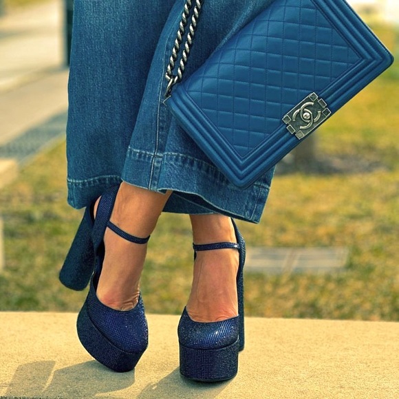 Zara rhinestone platform heels blue crystals - Picture 9 of 10